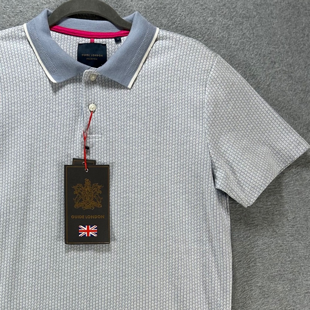 Guide London Polo Shirt SJ5763 Mens M Sky Blue Textured Knit Modern Preppy